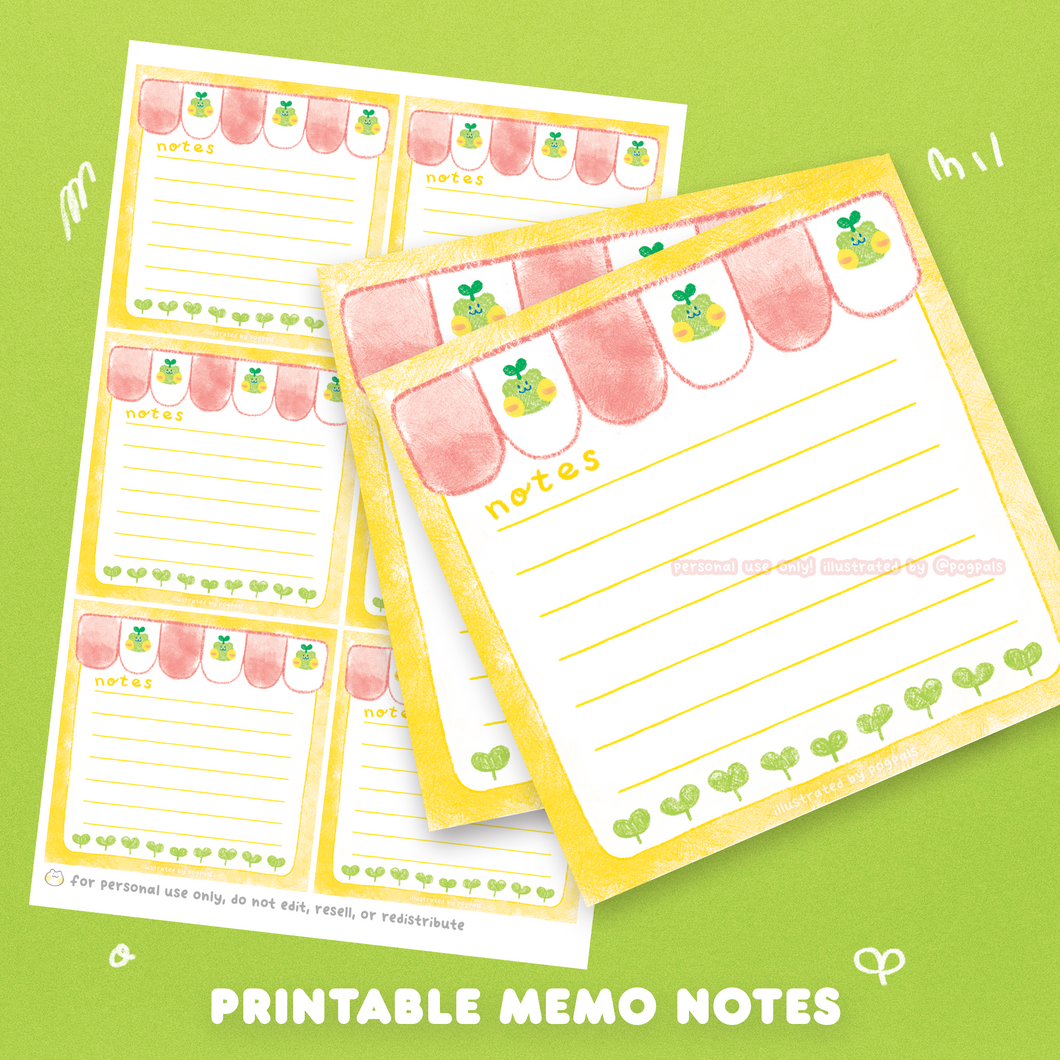 Froggy Cafe ✿ Printable Memo Notes