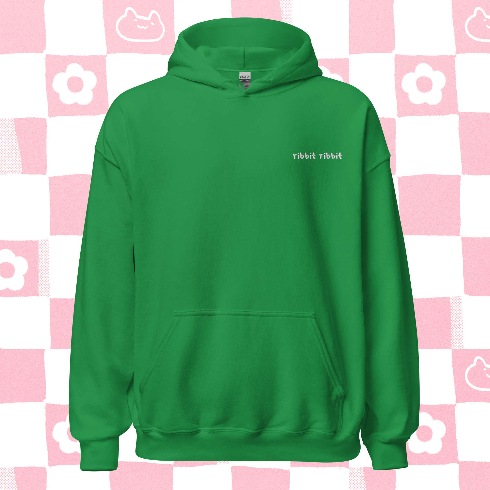 Embroidered Ribbit Ribbit Unisex Green Hoodie